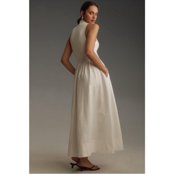 REFORMATION Sai Mixed Media Mock Neck Organic Cotton Dress Ivory Size XS NWOT - Picture 2 of 8